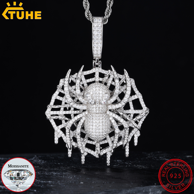 925 Sterling Silver Chain Necklace Men - TUHE Hight Kwaliteit VVS1 Moissanite Spider